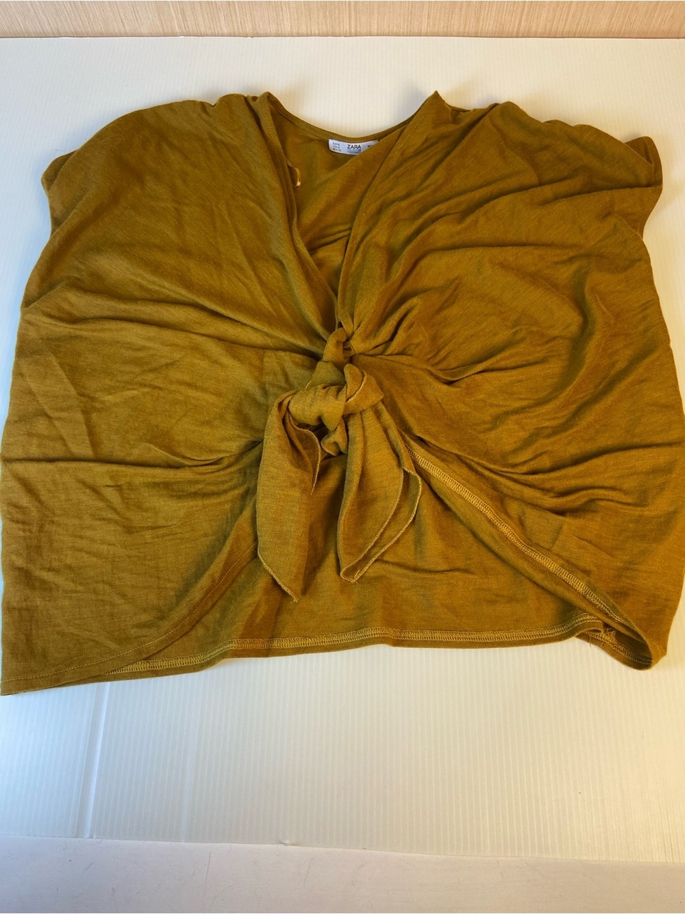 Zara Mustard Tie Front Draped Knit Top Size M Made in Portugal - Picture 3 of 6